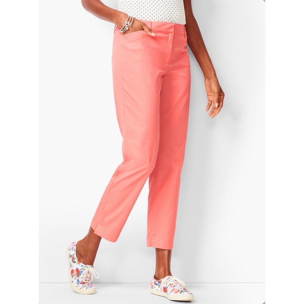 Talbots Perfect Crop Pants 10 Medium Coral Pink Stretch Cotton Chino Ankle